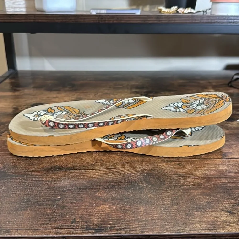 Tory Burch Brown Patterned Flip‎ Flops size 11